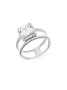 Lord & Taylor Rhodium-plated Sterling Silver And Square Halo Open Work Cubic Zirconia Engagement Ring