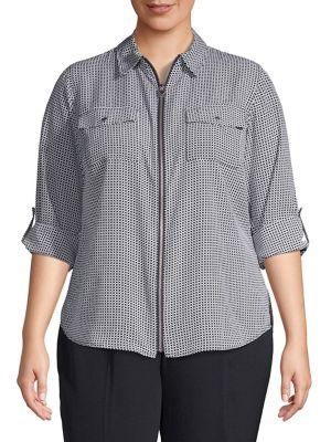Michael Kors Plus Long-sleeve Grid-print Top