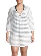 J Valdi Plus Popcorn Stripe Lace-up Coverup