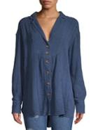 Free People Notch Cotton Button-down Shirt