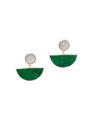 Sole Society Goldtone And Green Jasper Double Drop Earrings