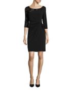 Ellen Tracy Lace Sleeve Ruched Waist Dress