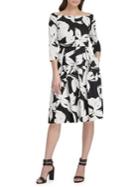 Donna Karan Printed Boatneck Fit-&-flare Dress