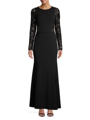 Eliza J Long-sleeve Sequined Lace Gown