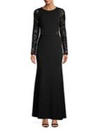 Eliza J Long-sleeve Sequined Lace Gown