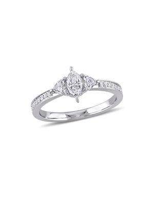 Sonatina 14k White Gold, Marquise & 0.63 Tcw Heart Diamond 3-stone Vintage Engagement Ring