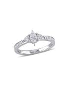 Sonatina 14k White Gold, Marquise & 0.63 Tcw Heart Diamond 3-stone Vintage Engagement Ring
