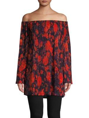 Context Floral Pleated Off-shoulder Tunic