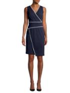 Donna Karan Contrast-piped Faux-wrap Dress