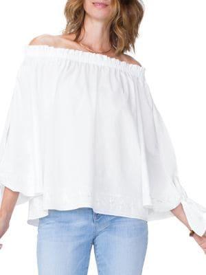 Nydj Plus Off-shoulder Tie-sleeve Blouse