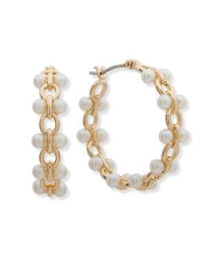 Anne Klein Faux Pearl Hoop Earrings