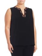 Vince Camuto Plus Embroidered Splitneck Top