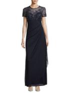 Xscape Petite Ruched Beaded Column Gown