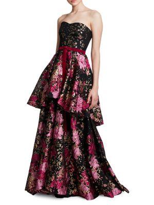 Marchesa Notte Strapless Tiered Gown