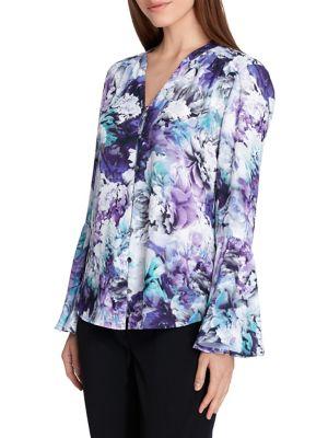 Tahari Arthur S. Levine Floral Bell-sleeve Blouse