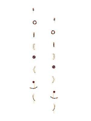 Noir Set-of-8 Embellished Goldtone Earrings