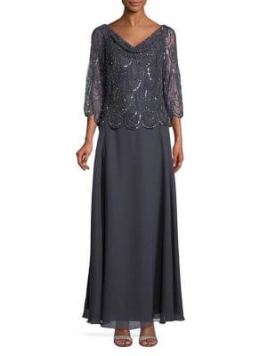 J Kara Embellished Cowlneck Column Gown
