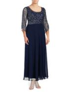 J Kara Plus Three-quarter-sleeve Beaded Gown