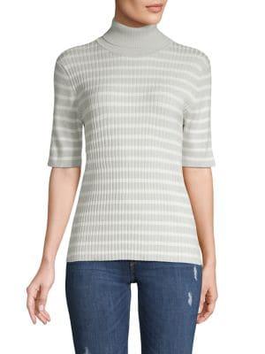 Jones New York Stripe Ribbed Short-sleeve Sweater