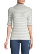 Jones New York Stripe Ribbed Short-sleeve Sweater