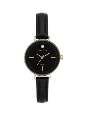 Anne Klein Goldtone, 0.1 Tcw Diamond & Leather-strap Watch