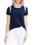 Vince Camuto Sapphire Bloom Short-sleeve Mixed-media Blouse