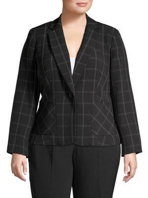 Nipon Boutique Plus One Button Notch Collar Plaid Blazer