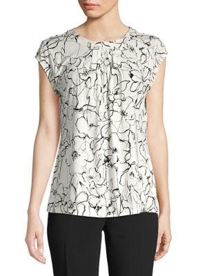 Karl Lagerfeld Paris Floral-print Pleated Bow Top