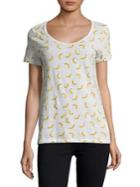 Lord & Taylor Plus Banana Print Cotton Slub V-neck Roll Sleeve Tee