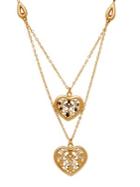Lord & Taylor 18k Italian Gold Polished Floral Heart Center Double Link Necklace