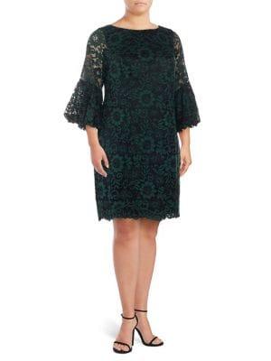 Eliza J Plus Plus Illusion Floral Lace Bell-sleeve Dress