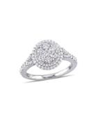 Sonatina 14k White Gold And Diamond Cluster Vintage Halo Engagement Ring