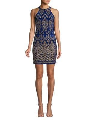 Jump Metallic Motif Halter Mini Dress