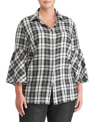 Lauren Ralph Lauren Plus Plaid Cotton Button-down Shirt