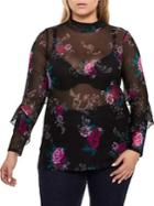 Addition Elle Michel Studio Plus Mesh Floral Ruffle Sleeve Blouse