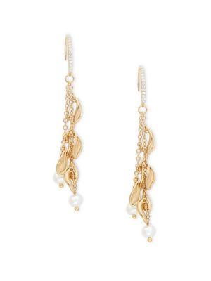Nadri 18k Goldplated, 6-7mm White Kashy Pearl Linear Petal Earrings