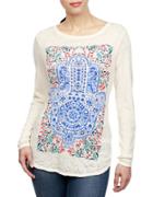 Lucky Brand Roundneck Printed Long-sleeve Tee