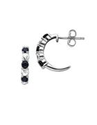 Lord & Taylor Sapphire And Diamond Half Hoop Earrings In 14k White Gold