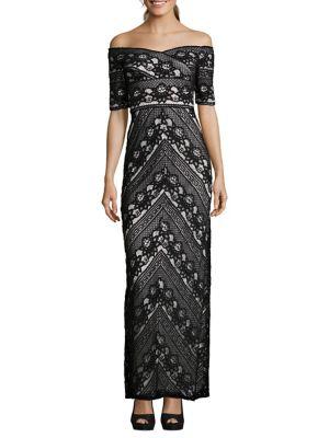 Adrianna Papell Lace Off-the-shoulder Column Gown