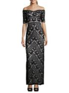 Adrianna Papell Lace Off-the-shoulder Column Gown