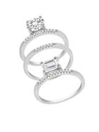 Lord & Taylor Rhodium-plated Sterling Silver And Cubic Zirconia Round And Square Stackable Three-piece Ring Set