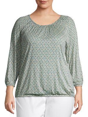 Michael Michael Kors Plus Tile-print Gather-pleat Top