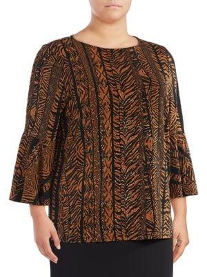 Nipon Boutique Plus Printed Bell-sleeve Top