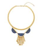 Steve Madden Lapis Goldtone Bar Tassel Necklace