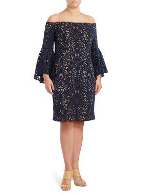 Xscape Plus Lace Bell-sleeve Dress