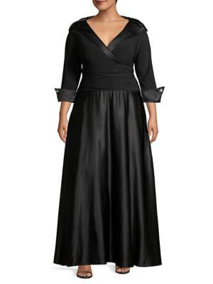Eliza J Plus Three Quarter-sleeve Faux-wrap Gown