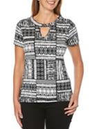 Rafaella Printed Keyhole T-shirt