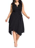 City Chic Plus Tied Splitneck Handkerchief Dress