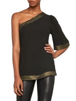 Bcbgmaxazria Metallic-trimmed One-shoulder Top