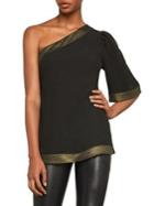 Bcbgmaxazria Metallic-trimmed One-shoulder Top